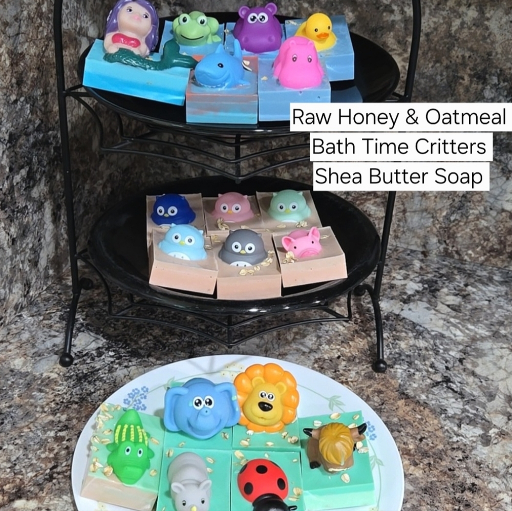 HandCrafted Bath Time Critters Raw Honey Oatmeal Shea Butter Soap